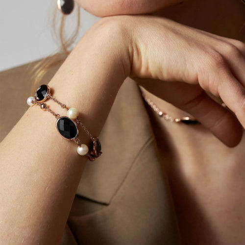 Bracciale UNOAERRE LINEA JAIPUR con pietre nere e perle