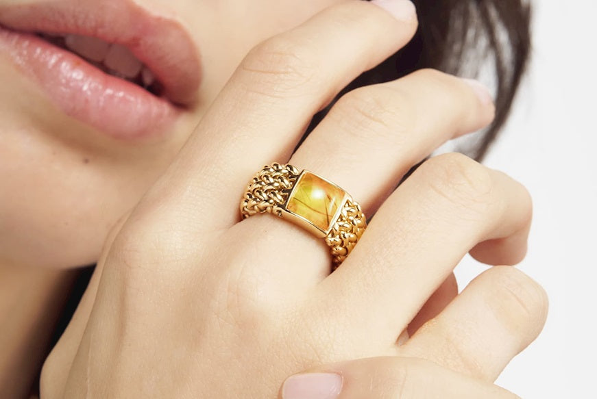 Anello Linea Chicco argento dorato con quarzo citrino