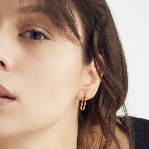 Orecchini in argento dorato con cubic zirconia rosa