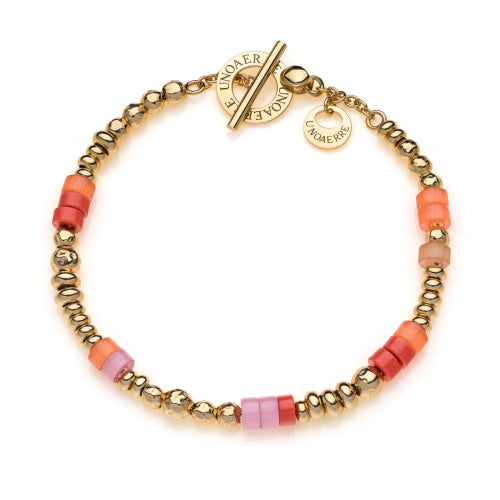 Bracciale in argento dorato con pietre rosa e arancio Linea BOULE