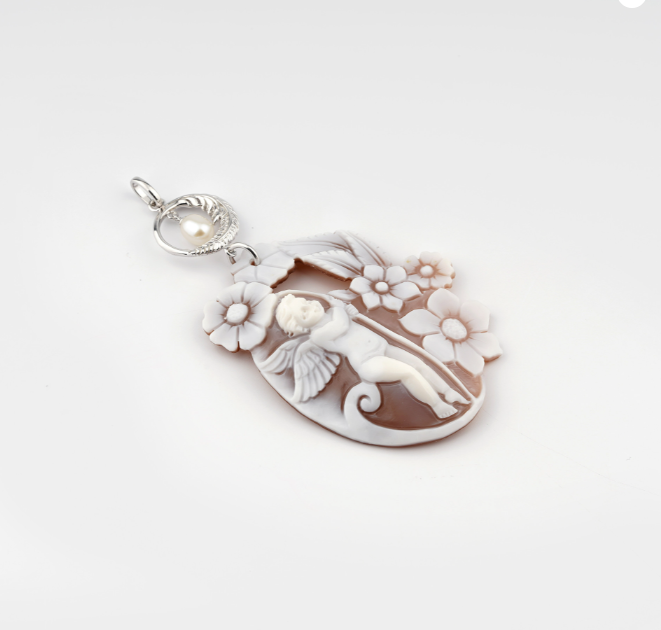 PENDENTE CAMEO ITALIANO LINEA ELYSEE  in argento rodiato e perla di acqua dolce art PPR3-106749