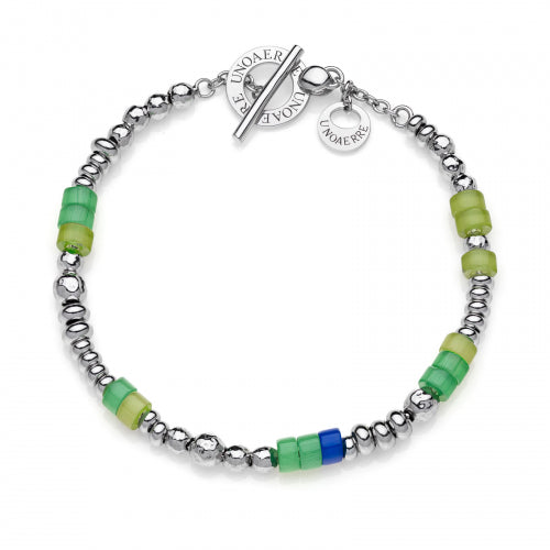 Bracciale in argento bianco con pietre verdi Linea BOULE
